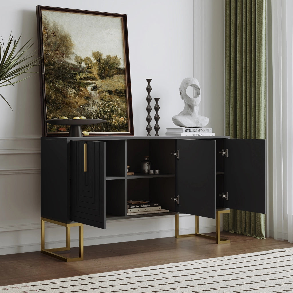 Credenza a 3 ante con ripiani regolabili per soggiorno cucina e sala da pranzo in MDF nero