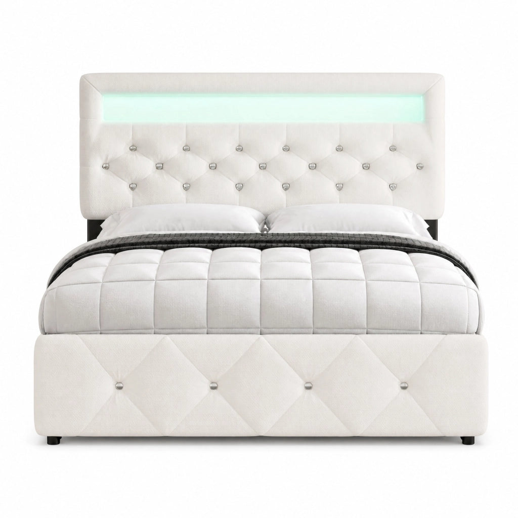 Letto matrimoniale imbottito 140x200 con letto estraibile e 2 cassetti