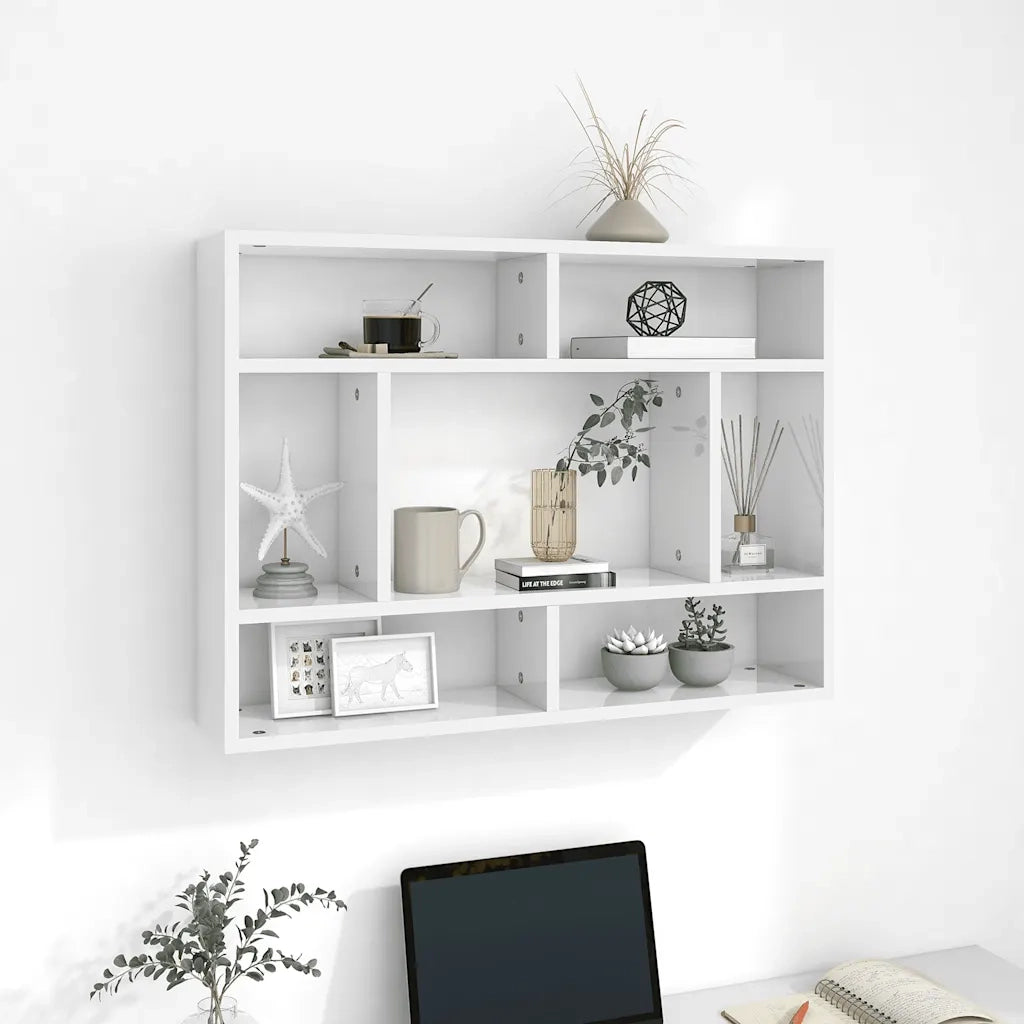 Scaffale a Parete Bianco Lucido 75x16x55 cm Legno Multistrato 803008