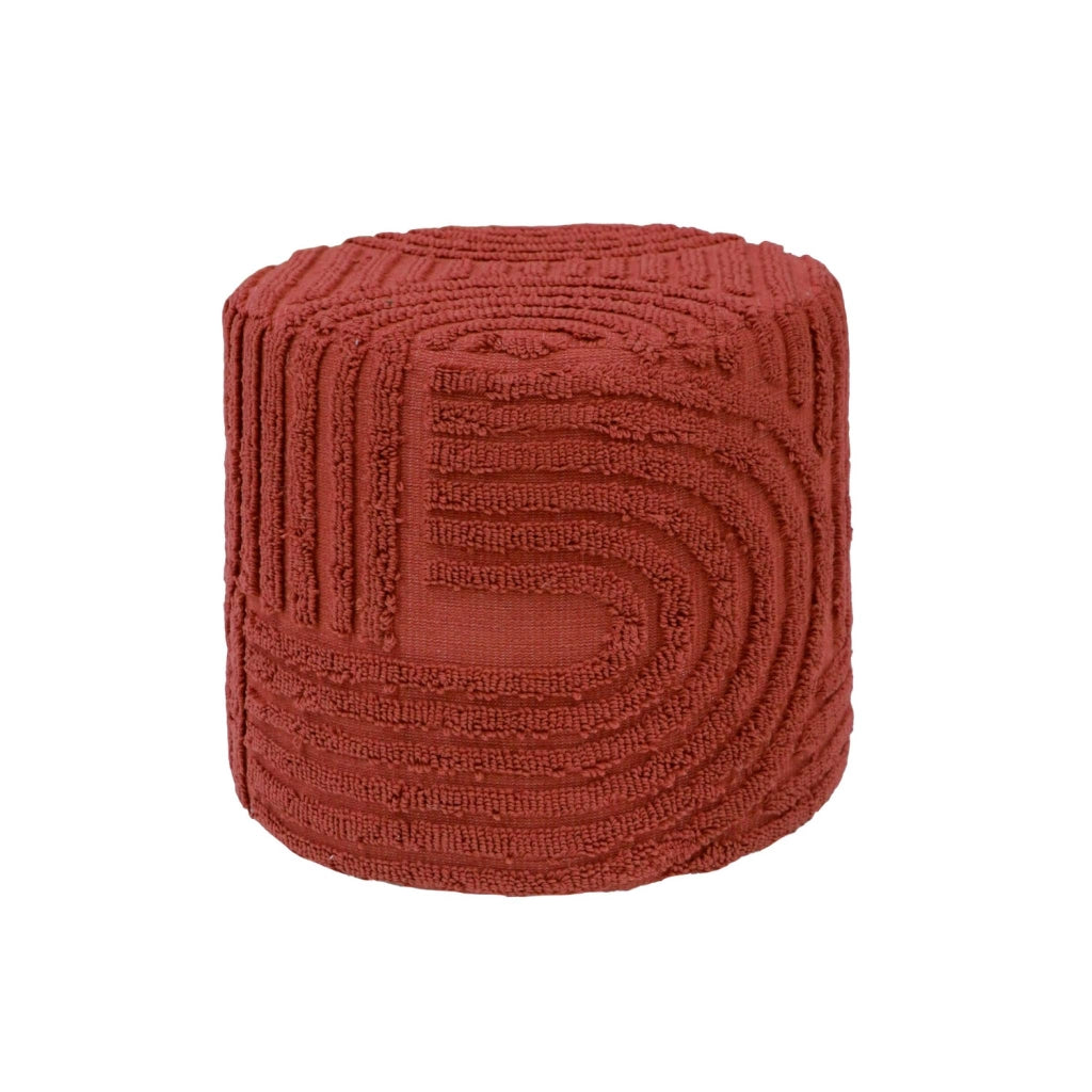 Pouf rotondo in bouclé testurizzato, terracotta