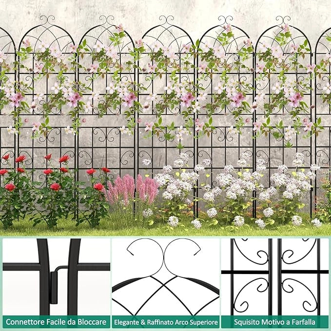 Traliccio da Giardino in Metallo 180 x 50 CM, Set di 2/4 Pannelli di Recinzione da Esterno per Piante Rampicanti, Decorazione Esterna per Giardino, Cortile e Patio (2 Pannelli)