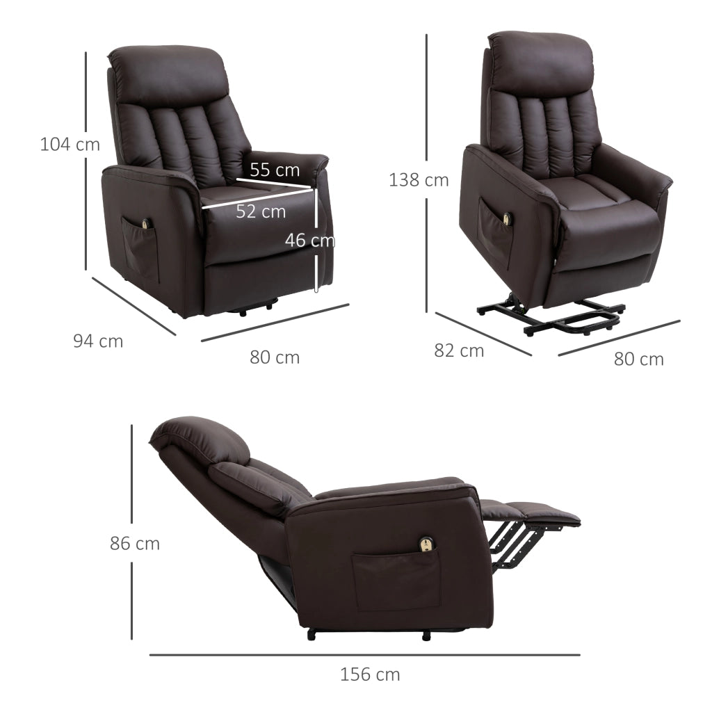Poltrona relax elettrica alzapersona con funzione reclinabile, marrone, 80 x 94 x 104 cm