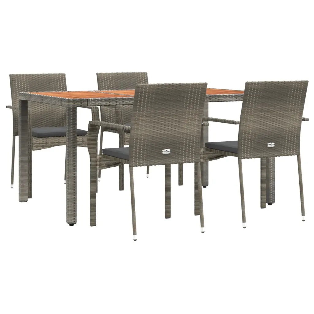 Set da Pranzo da Giardino 5 pz | Set Salotto da Giardino con Cuscini in Polyrattan Grigio