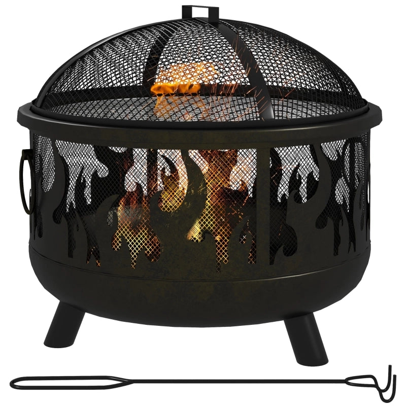 Braciere da esterno 2 in 1 con griglia rimovibile, paraschizzi termico, Ø61 cm, nero