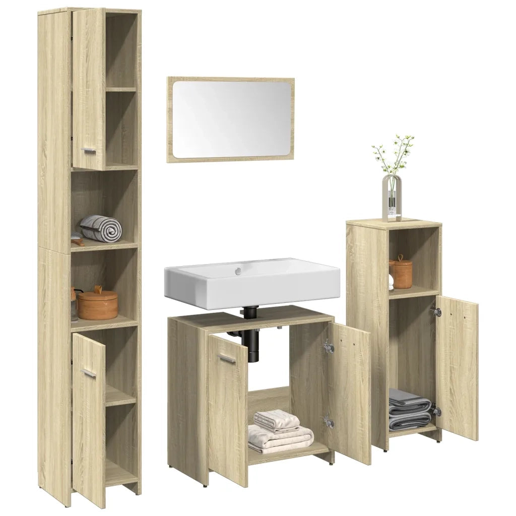 Set Mobili da Bagno | Armadio da bagno 4 pz Rovere Sonoma in Legno Multistrato