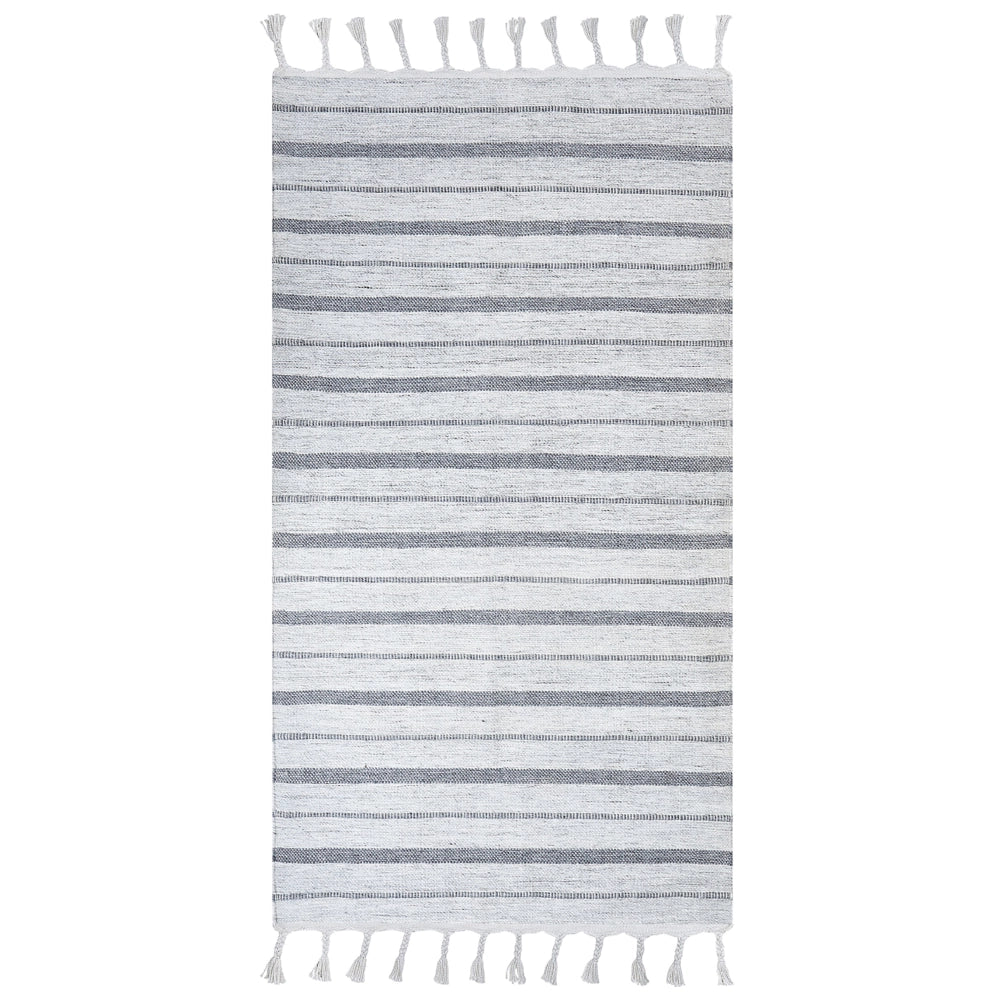 Tappeto bianco sporco 80 x 150 cm per soggiorno e camera da letto con frange a righe