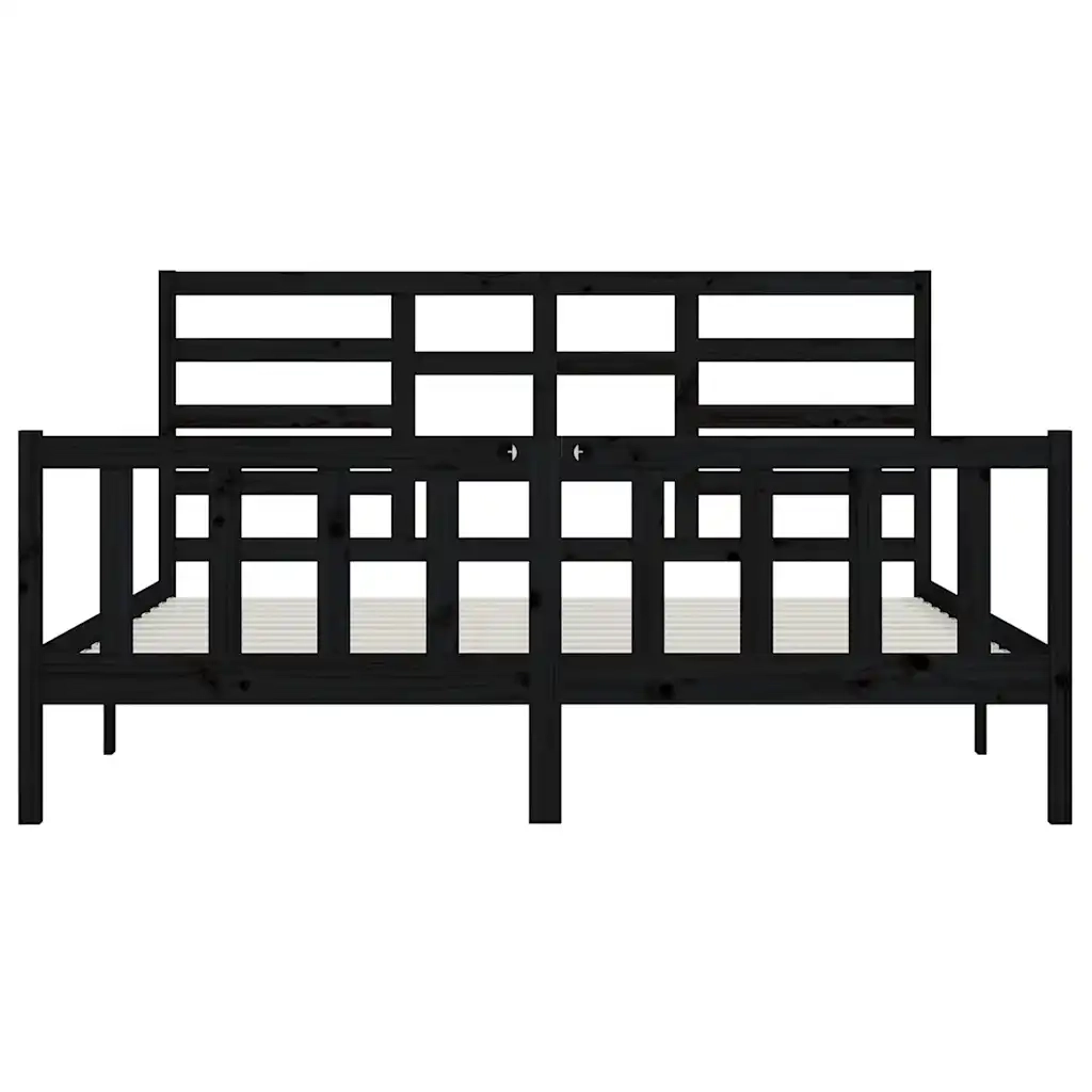 Giroletto-Struttura Letto Nero in Legno Massello di Pino 200x200 cm 869809