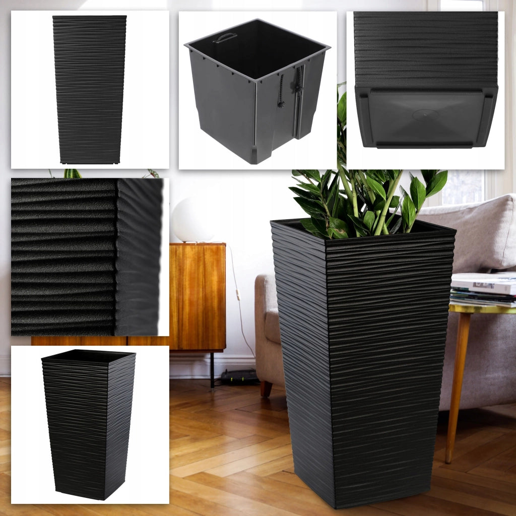 Set di 3 vasi da fiori KADAX, vasi da giardino + inserti, alti e grandi, neri, 57+68+75 cm