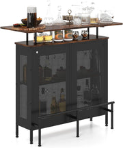 Portabottiglie da Vino, Portabottiglie da Tavolo, Supporto da Pavimento Autoportante, Portabottiglie Multifunzionale, con Portabicchieri, con 2 Piani (Marrone)