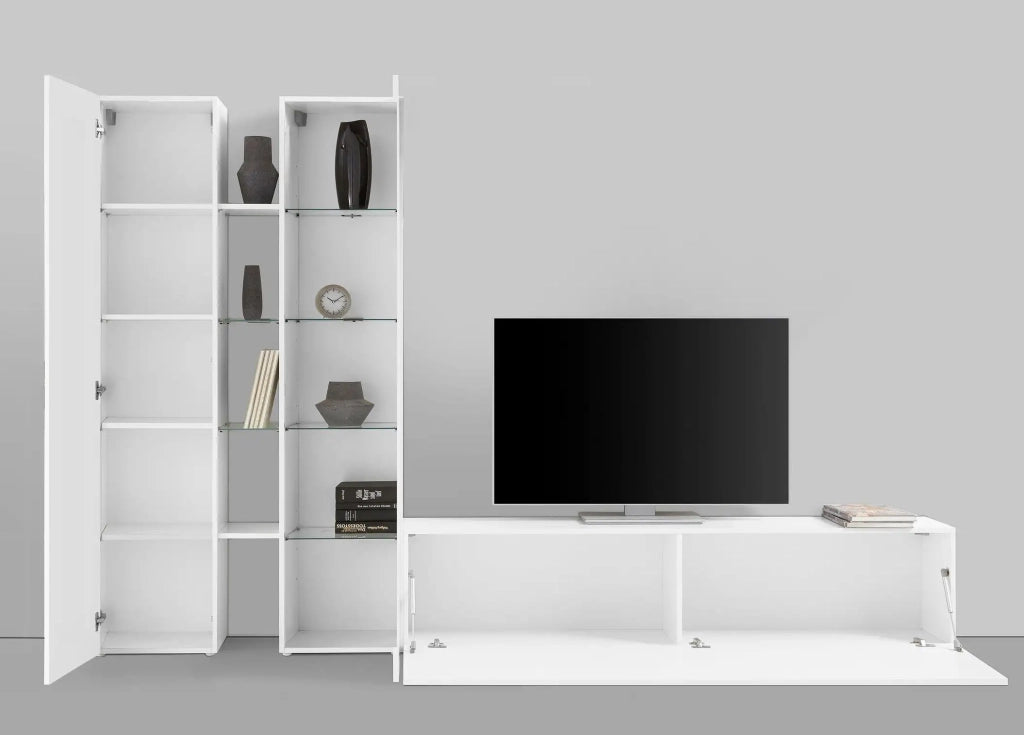 Parete attrezzata bianca moderna mobile TV armadio vetrina Elco WH