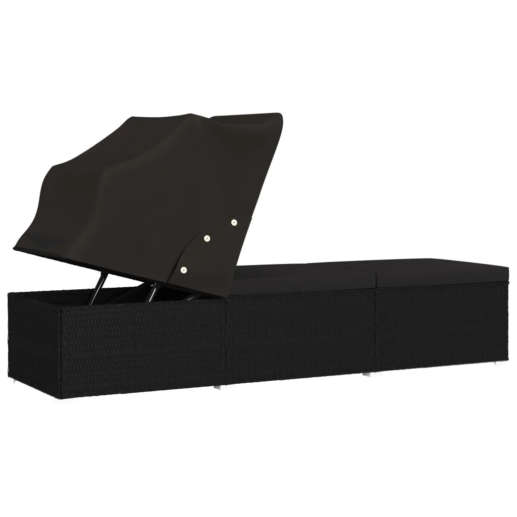 Lettino Prendisole con Tettuccio e Cuscino in Polyrattan Nero 46249