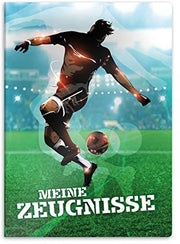 Certificato portafoglio con tema DIN A4, portafoglio robusto per documenti, presentazione dei certificati - 20 tasche robuste - per bambini, adolescenti, studenti, ragazze, ragazzi (motivo calcio)