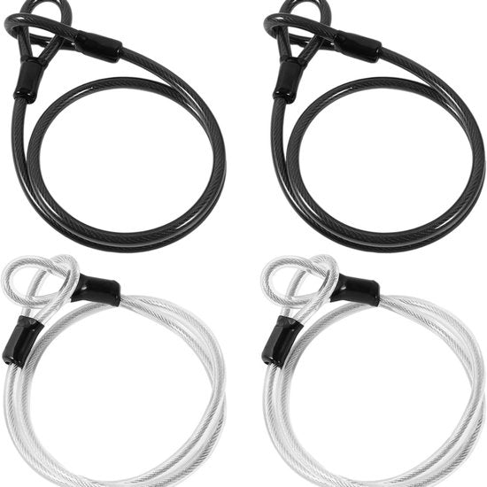 Pacco di 4 lus cavi di sicurezza per viaggi e all'aperto, realizzato in acciaio con occhielli. Cavo di sicurezza con cordino di sicurezza e chiusura del bagaglio. Chiusura a lus a doppia torsione leggera, 3 mm di spessore e 100 cm di lunghezza.