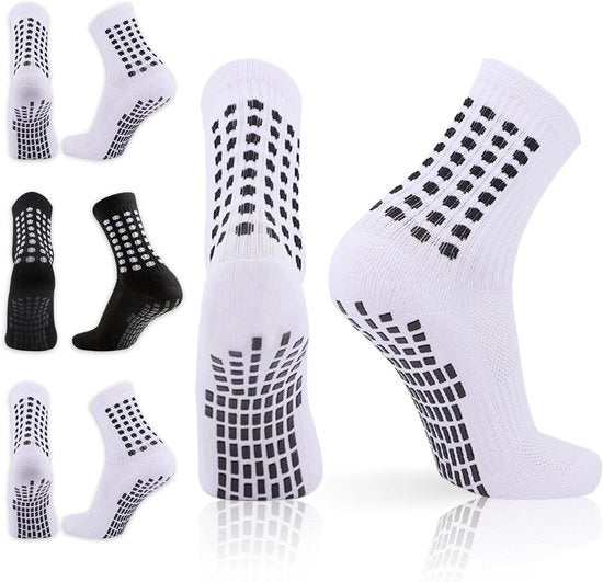 Sok perfezionamento presa per uomini - calcio, pallacanestro, rugby - 3 paia di calze sportive con inserti in gomma per camminata, corsa, yoga (nero e bianco)