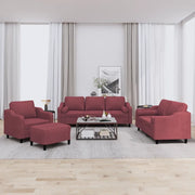 Set di Divani 4 pz con Cuscini Rosso Vino in Tessuto