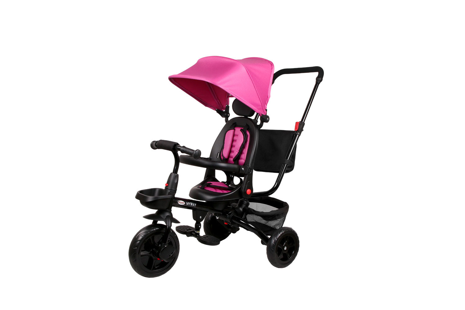 Passeggino Triciclo Pieghevole My Way Seduta Girevole Cappottina e Vano Oggetti Rosa