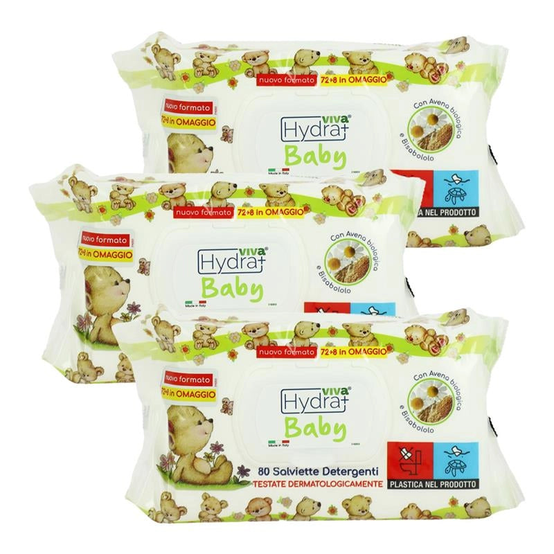 HYDRA VIVA + SALVIETTE DETERGENTI BABY CON AVENA BIOLOGICA E BISABOLOLO 3 CONFEZIONI DA 80 PZ