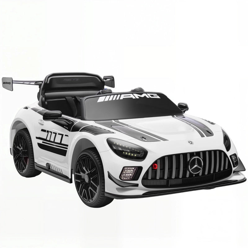 Macchina elettrica Mercedes per bambini, batteria da 12V, luci a LED, funzione musicale, clacson, et¨¤ 3-8 anni, bianca