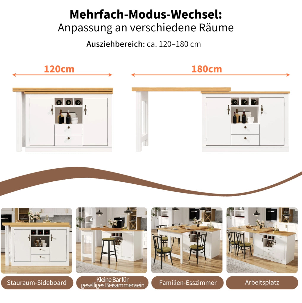 Tavolo bar estensibile con contenitore 120-180 cm bianco