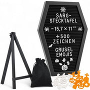 Letterbord con oltre 500 caratteri - Standaard in legno - Letterbord gotico - Decorazione di Halloween - Emoji spaventosi - 40 x 28,5 cm - Letterbord da appendere