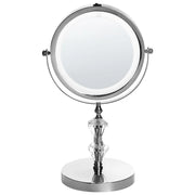 Specchio da tavolo illuminato in metallo argentato ø 20 cm con luci LED d'ingrandimento bifacciali