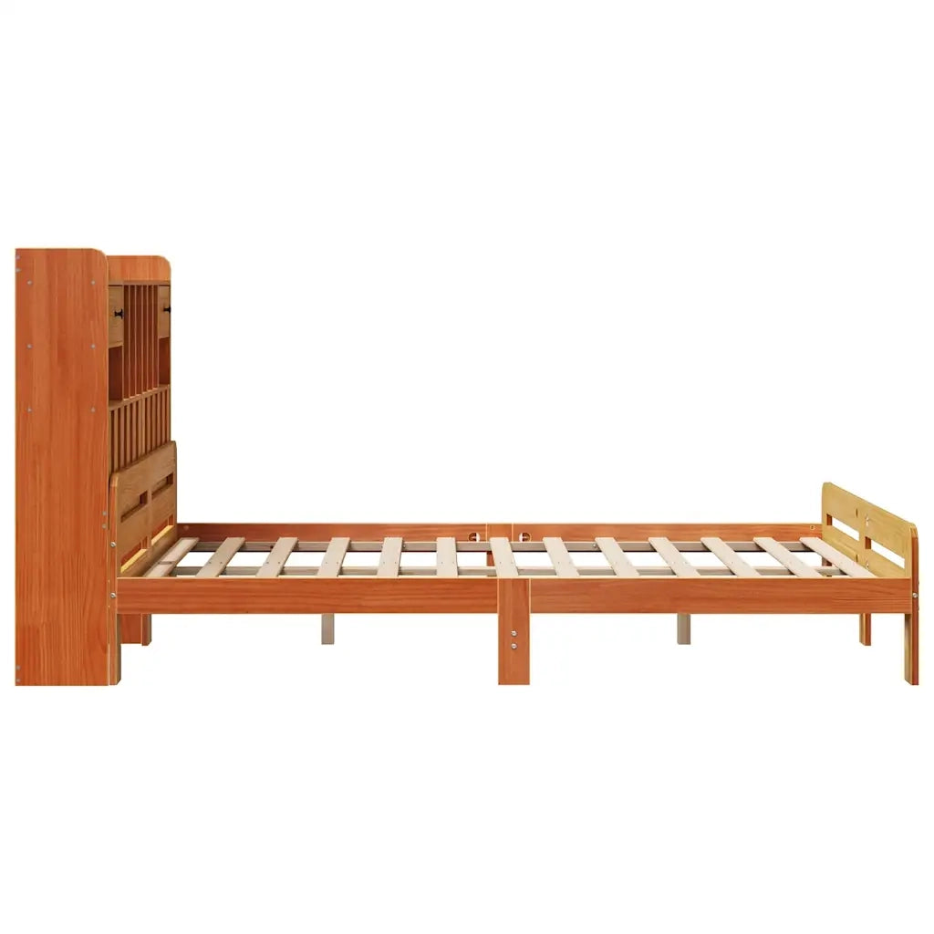 Letto Libreria senza Materasso Marrone Cera 160x200 cm in Pino