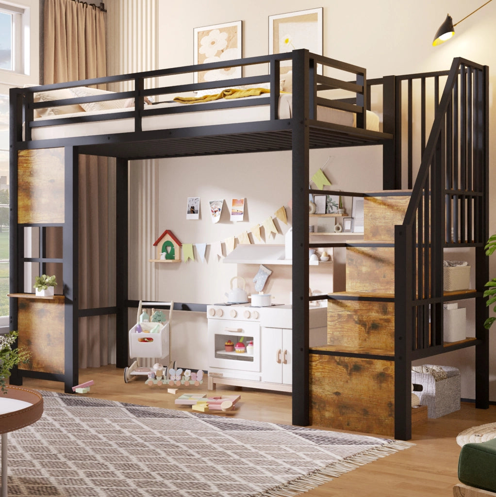 Letto a soppalco 90x200 cm con scala contenitore e area gioco