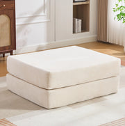 Pouf poggiapiedi in corduroy beige trasformabile in letto singolo; 109x95x43 cm