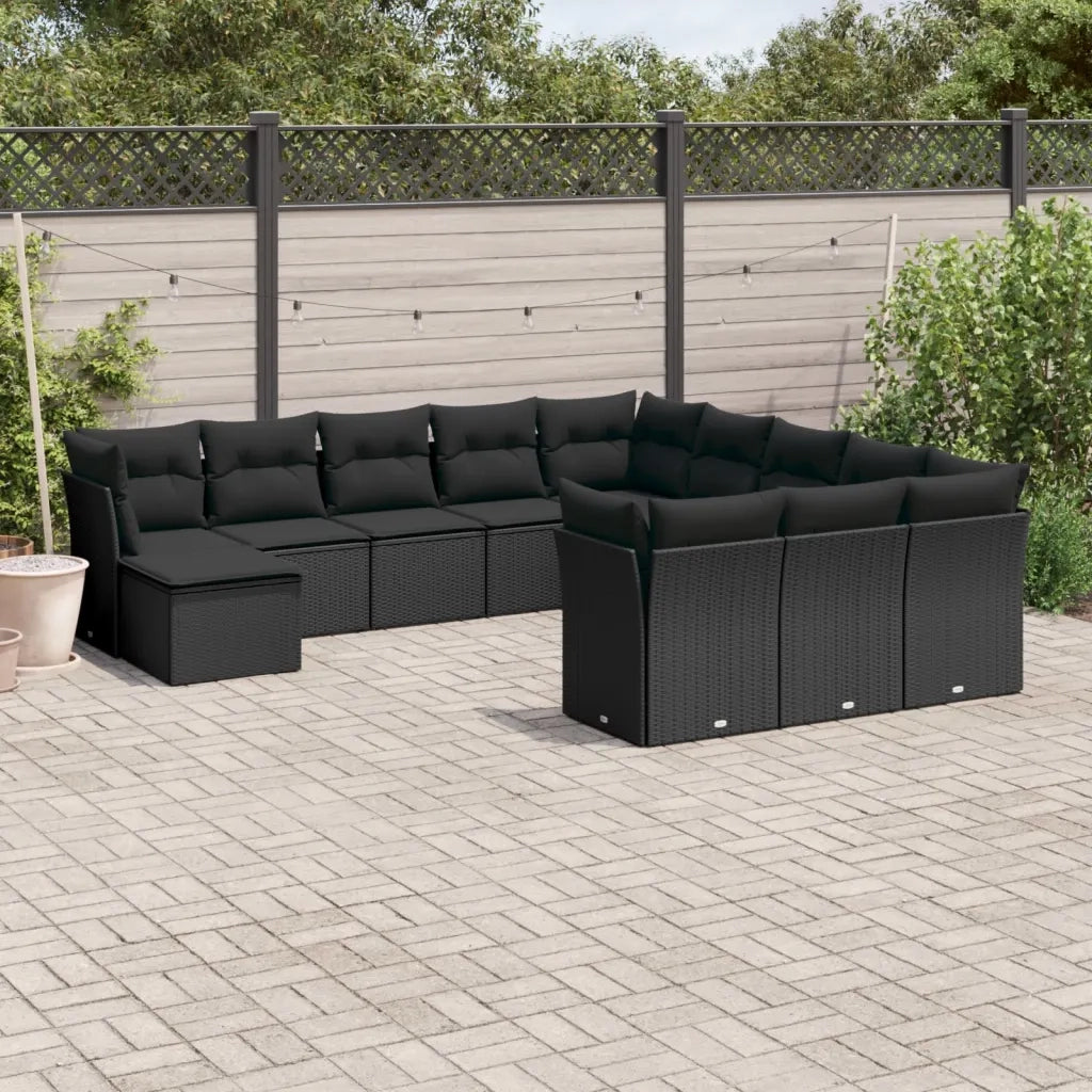 Set Divani da Giardino 12 pz con Cuscini Nero in Polyrattan 3218625