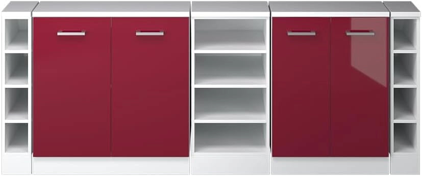 Set di mobili sottotetto Rion, Rosso lucido, 210 cm Set di 5 carcasse armadio profondità 60 cm, adatto per il salvaspazio sotto tetti spioventi