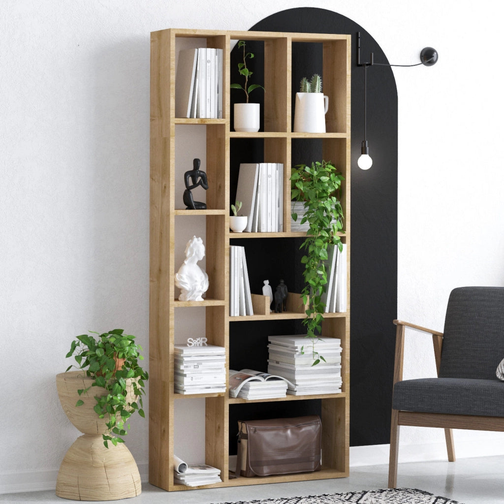 Libreria in legno "Demios" - 75 x 18 x 170 cm - Rovere Zaffiro
