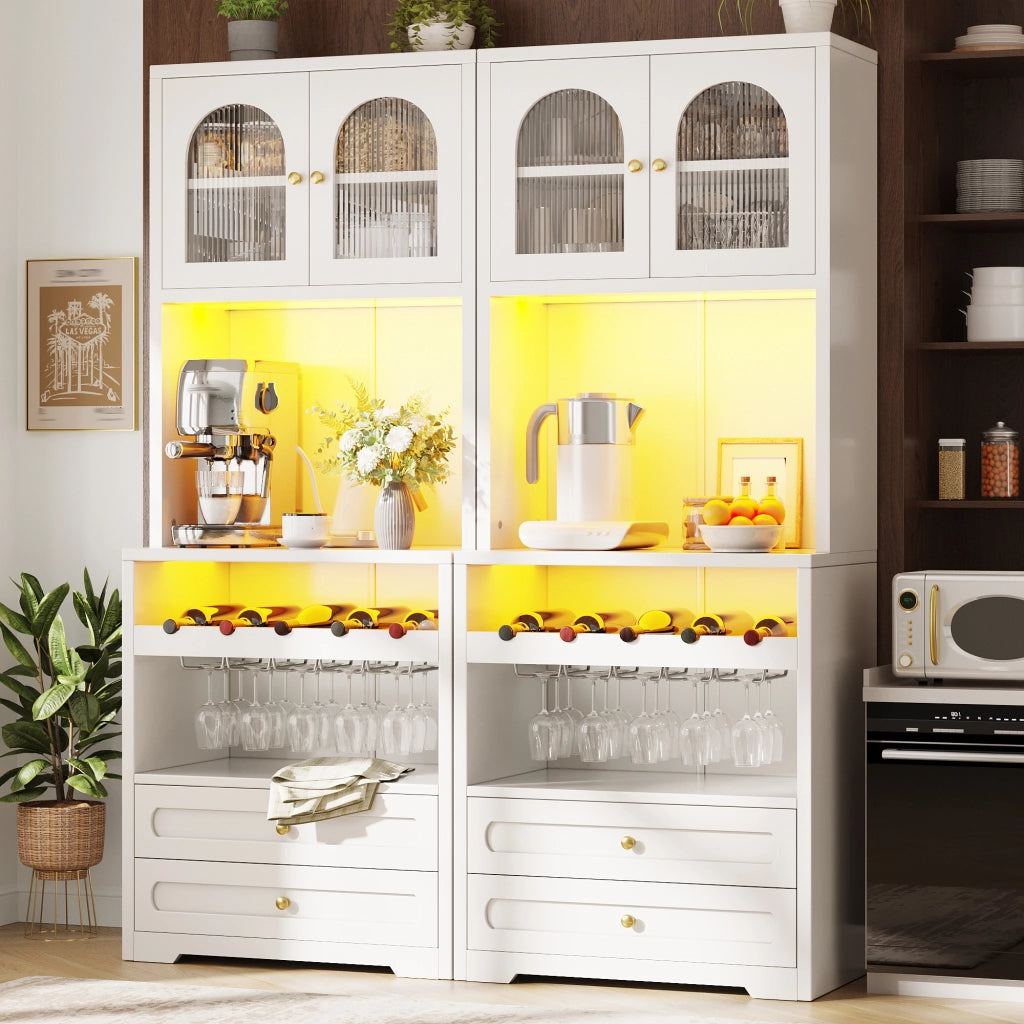 ARMADIO ALTO 140x40x180 cm MDF Bianco con LED, Set 2 unità
