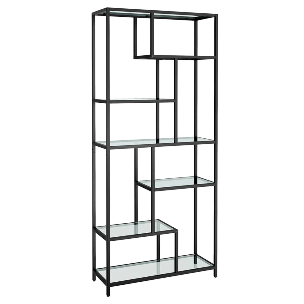 Libreria/scaffale portaoggetti a 6 ripiani con porta piante 30 x 80 x 180 cm vetro temperato per ufficio soggiorno camera da letto cucina nero 12_0005709
