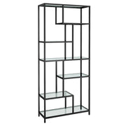 Libreria/scaffale portaoggetti a 6 ripiani con porta piante 30 x 80 x 180 cm vetro temperato per ufficio soggiorno camera da letto cucina nero 12_0005709