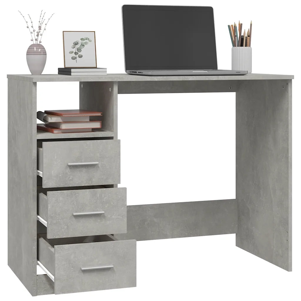 Scrivania | Tavolo da Ufficio Cassetti Grigio Cemento 102x50x76cm Legno Multistrato