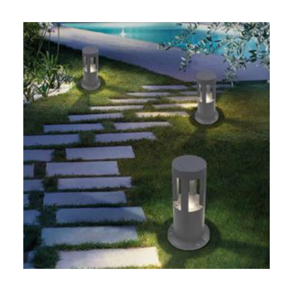 Trade Shop - Lampada Da Terra Segnapasso Grigio Da Giardino Ip65 In Alluminio Vetro 12w Es59 -