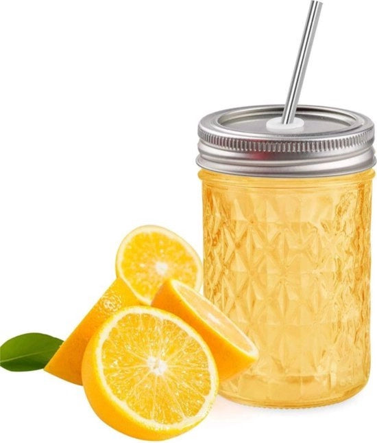 Set di 6 Bicchieri Mason - Inclusi i Copri - Ideali per Marmellata, Yogurt e Miele - 240 ml