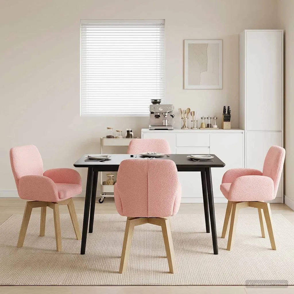 Sedie da pranzo girevoli 4 pz Bouclé Rosa 54 x 58 x 87 cm 3428285