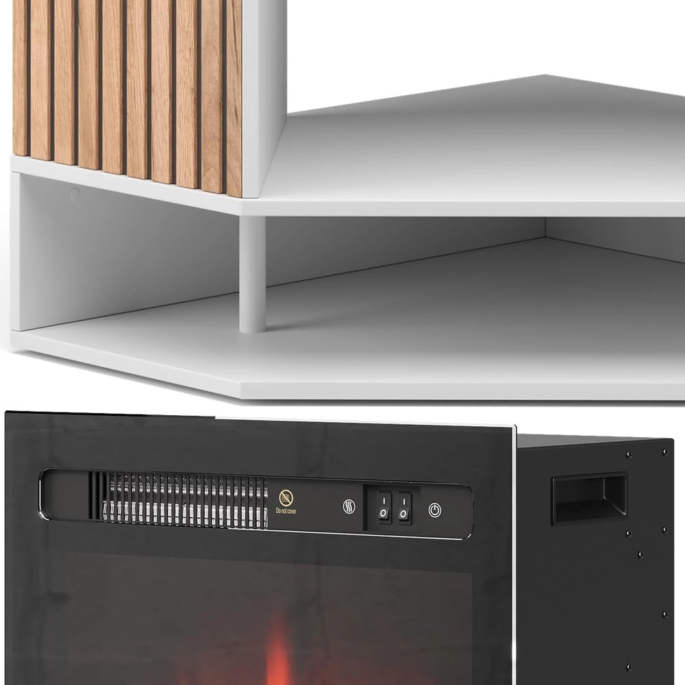 Caminetto elettrico "Lynea", Bianco, 100 cm con effetto fiamma realistico e riscaldatore da 1800W