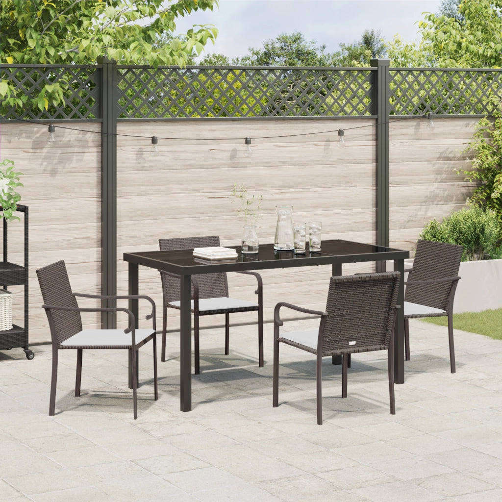 Set da giardino in 5 pezzi con cuscini marroni in polyrattan