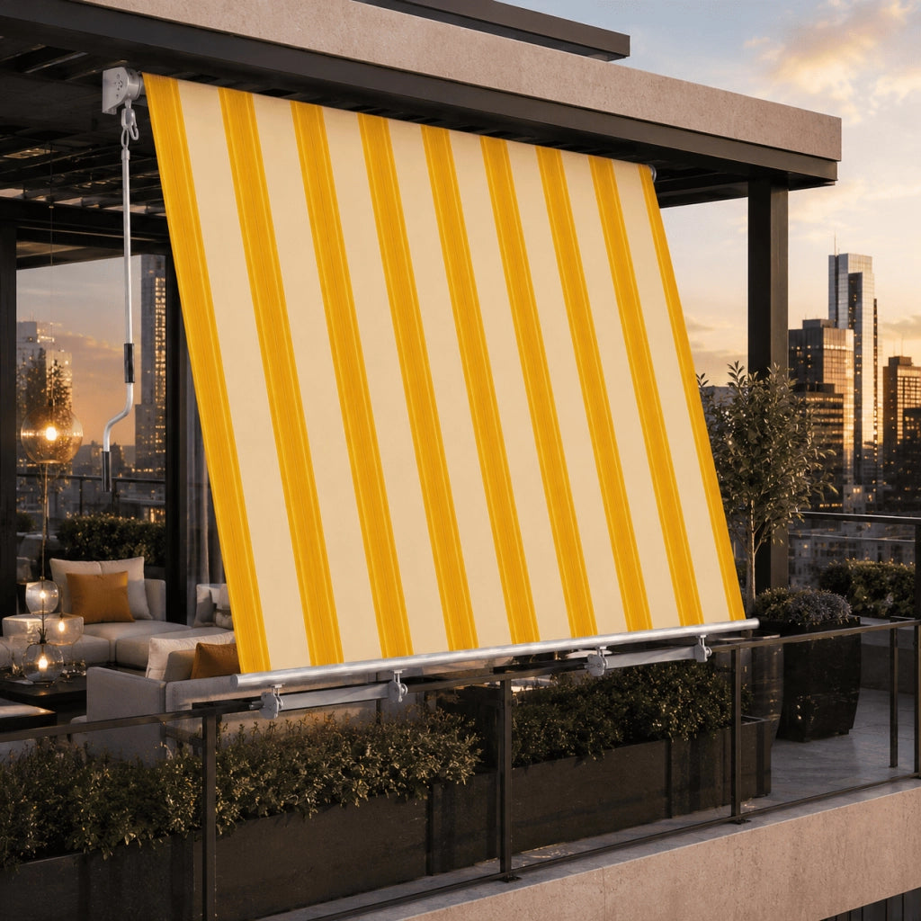 Tenda Da Sole Con Struttura In Alluminio Con Manovella Tessuto In Poliestere 280G Protezione Solare Privacy Per Spazi Esterni Veranda Balcone Terrazza 295X250X50 Cm Giallo E Beige