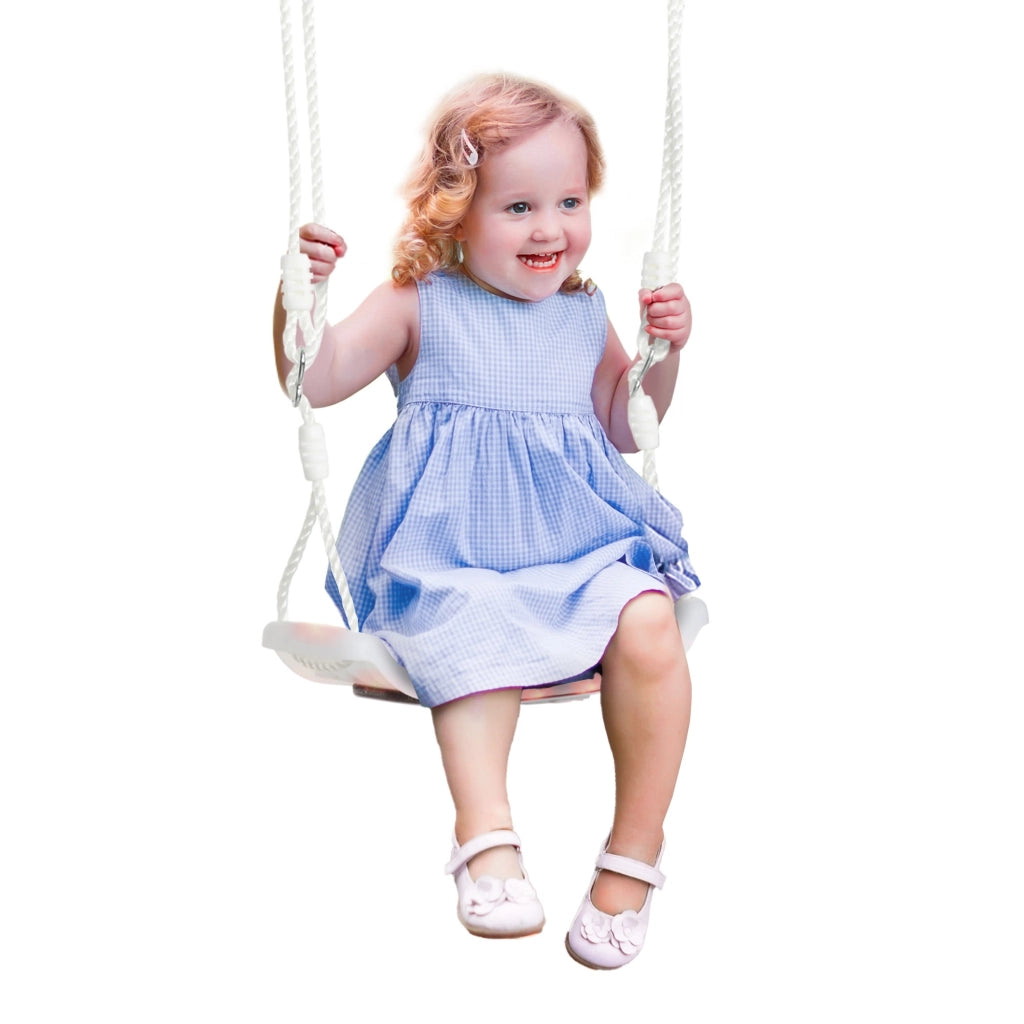 EasyComfort Altalena per Bambini 9-36 Mesi in PP e PE con Corda Regolabile e Luci LED, 39x16.5x120-180 cm, Bianco
