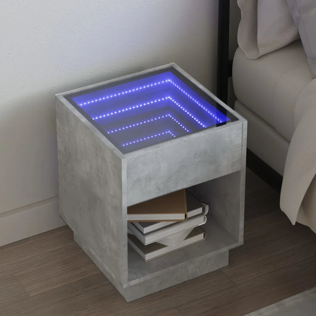 vidaXL Comodino con LED Infinity Grigio Cemento 40x40x50 cm