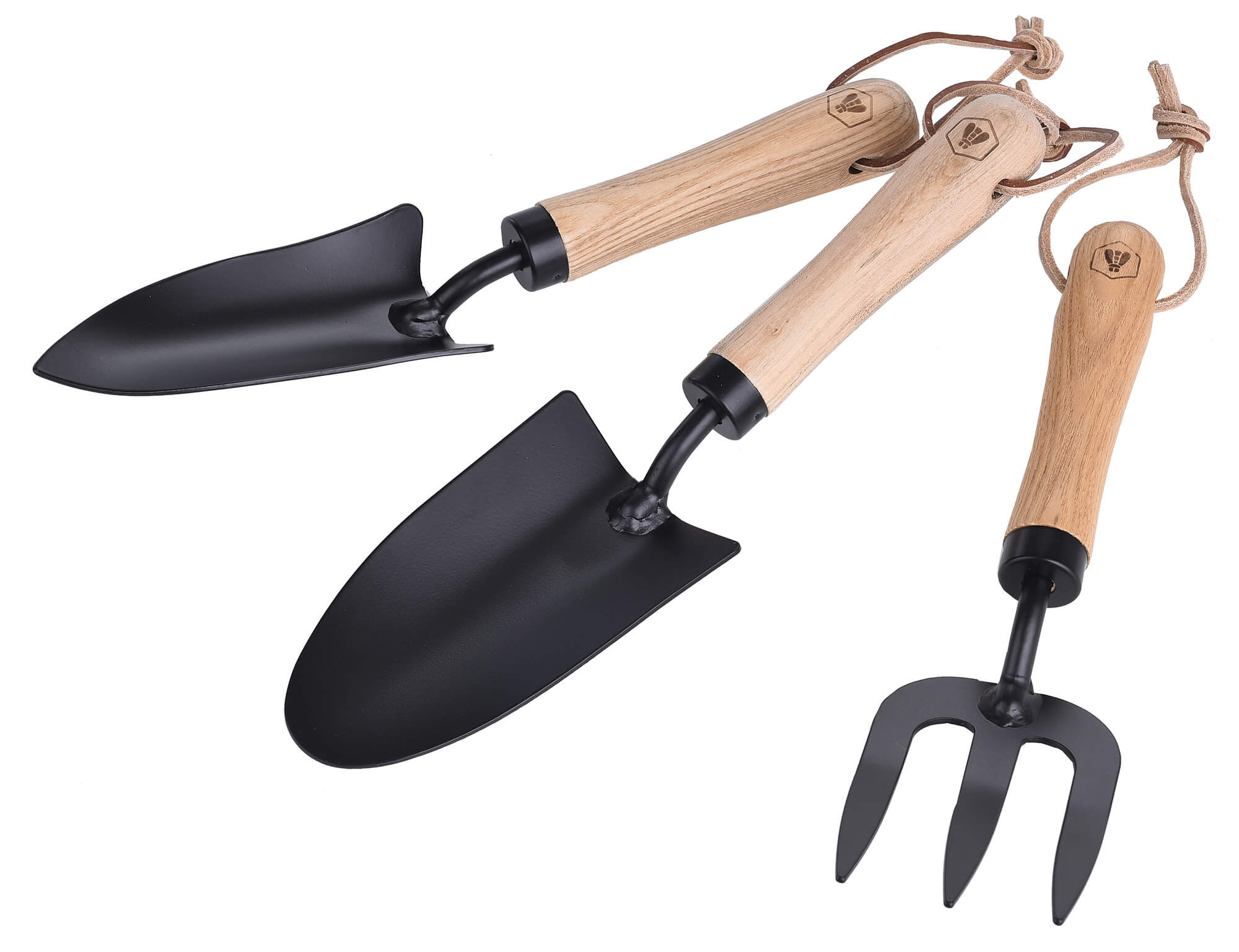 Set 3 Utensili da Giardino Cazzuola Forchetta e Trapiantatrice con Manico in Legno