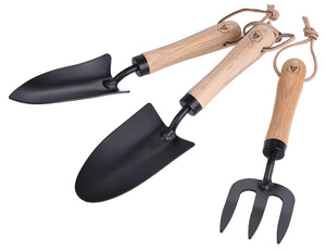 Set 3 Utensili da Giardino Cazzuola Forchetta e Trapiantatrice con Manico in Legno