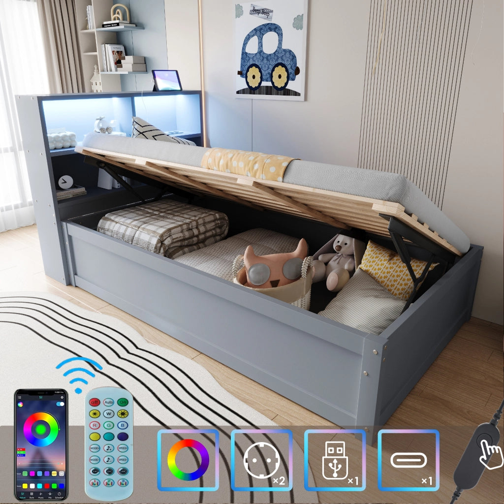 Letto matrimoniale con funzione divano e stoccaggio legno grigio 90x200 cm