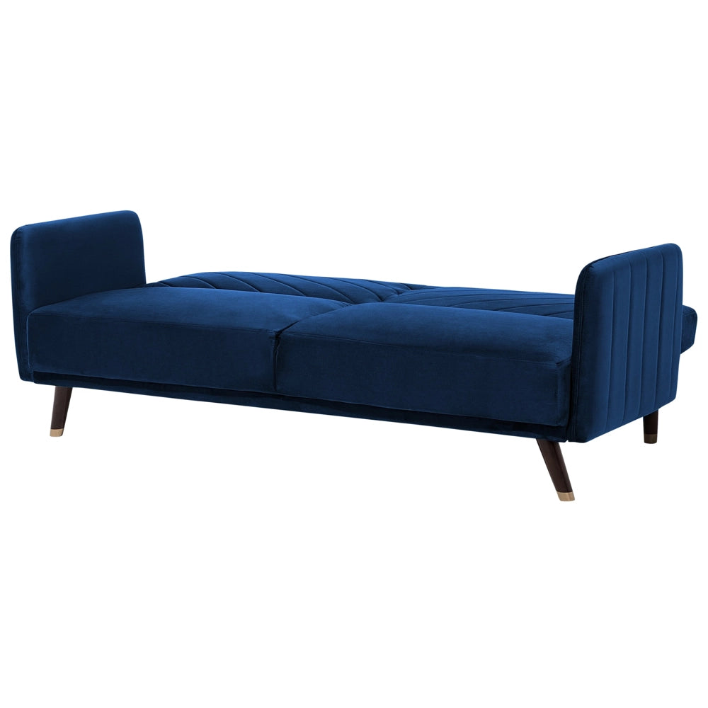 Divano Letto Tessuto Velluto Blu Navy Soggiorno Moderno 3 Posti Gambe In Legno Braccio A Pista