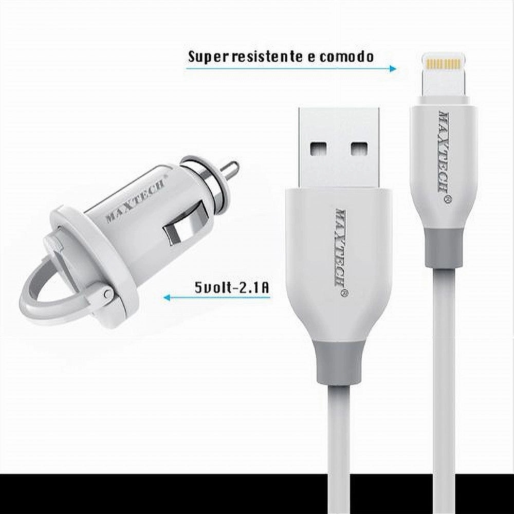 Trade Shop - Kit Caricabatterie Lightning 1mt Ricarica Auto Cavo Dati 10 Watt Maxtech Ma-ip03 -