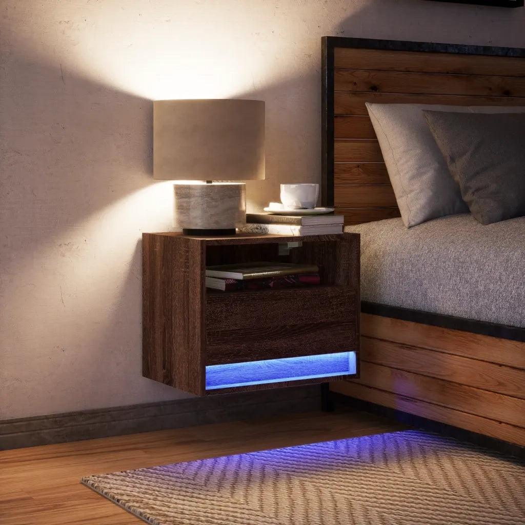 vidaXL Comodino a Parete con luci LED Rovere Marrone