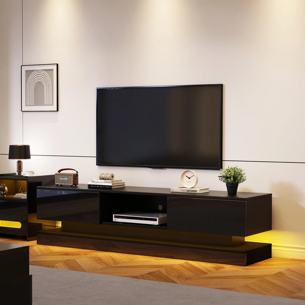 Mobile TV con 2 Cassetti e LED Controllato tramite App; Nero Lucido; 160??35??40;5 cm; in Pannelli Truciolari